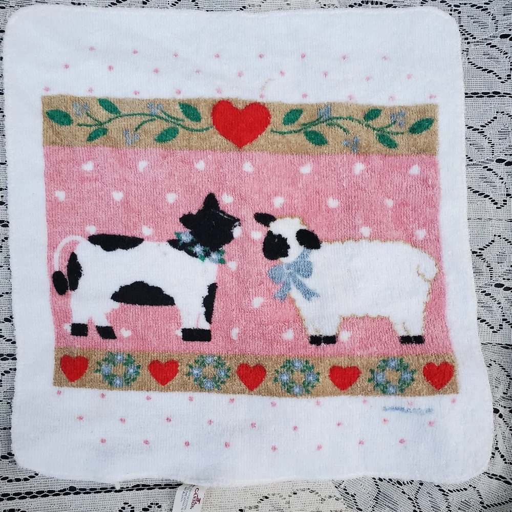 Vintage CANNON Cow Lamb Dishcloth or Wash Cloth 1980s